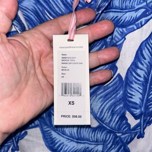Vineyard Vines Women's XS Blue tropical Long Sleeve linen Tunic Blouse - Picture 5 of 7